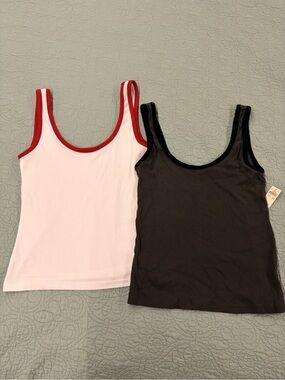 aerie Ribbed Tank Duo — White with Red Trim & grey with Black trim